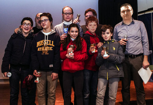I premiati del torneo Open; da sinistra a destra: Andrea Gennari, terzo assoluto; Lorenzo Scarsella, primo under 14; A