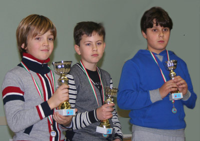 Scaccogatto 2013 - premiati torneo A assoluto: Alberto Boraso, 1°; Filippo Bancila, 2°; Riccardo Basso, 3°