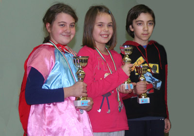 Scaccoriandolo 2013 - le premiate del torneo A femminile: Zoe Feltrin, 1^; Luna Santolin, 2^; Lisa Carino, 3^