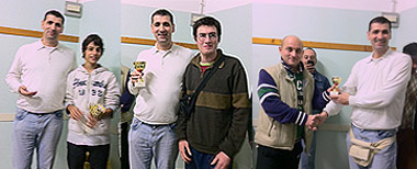 Premiazioni torneo Open Due-scacchi 2011: Da sinistra a destra: Alessio Boraso, 1°; Remo Padovan, 2°; Simone Marangoni, 3°