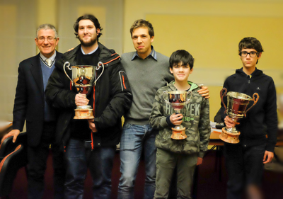 Da sinistra a destra: Tino Testolina, il vincitore Stefano Sella, il nostro Presidente e organizzatore Marco Dai Zotti, Enrico Soliman, terzo classificato; Davide De Marzi, secondo classificato