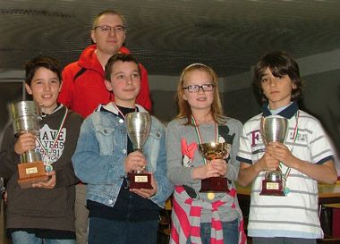  (da sinistra a destra) Riccardo Carraro, 1° assoluto; Alessandro Tescari, 2°; Gineva Marchesin, prima femminile; Rocco Masi, 3° assoluto.