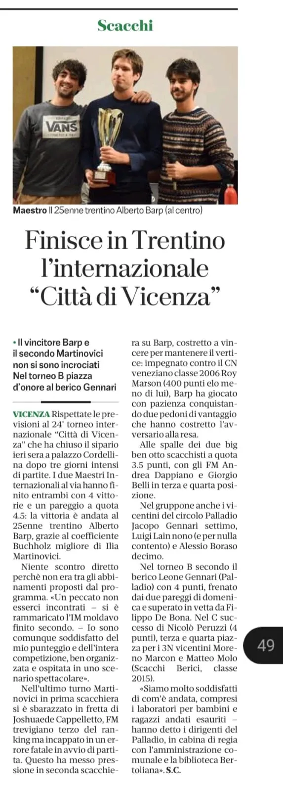 Articolo di giornale sul Circolo