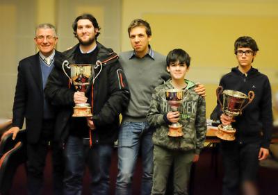 Da sinistra a destra: Tino Testolina, il vincitore Stefano Sella, il nostro Presidente e organizzatore Marco Dai Zotti, Enrico Soliman, terzo classificato; Davide De Marzi, secondo classificato