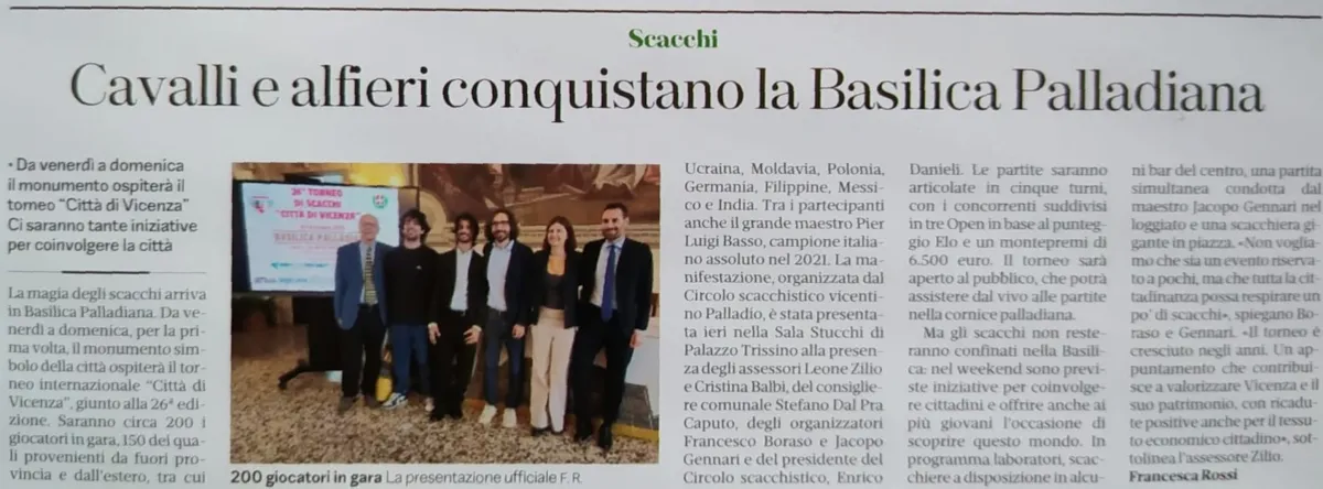 Articolo di giornale sulla conferenza stampa del torneo