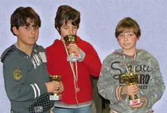 I primi tre classificati del torneo A assoluto: da sinistra a destra: Riccardo Basso (3°), Ciccio de Ciccis (2°) ed Enrico Zanotto (1°)