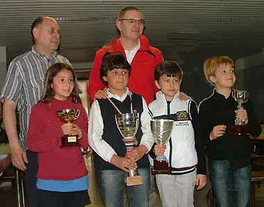  Livia Fusco, prima bambina; Riccardo Basso, 1° assoluto, Filippo Bancila, 2° classificato, Alberto Boraso, 3° classificato.